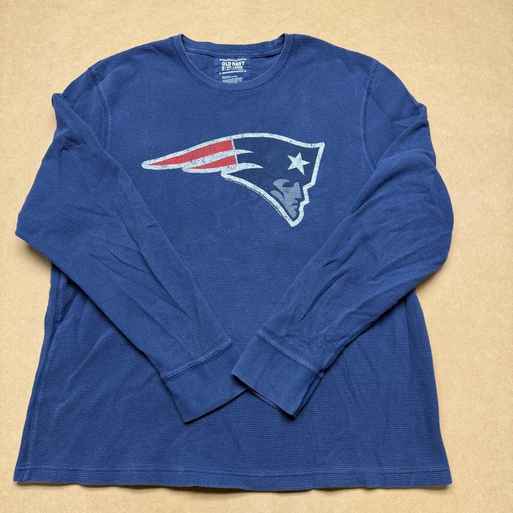 New England Patriots Shirt Mens 2XL Old Navy Waffle Knit Thermal NFL Blue
